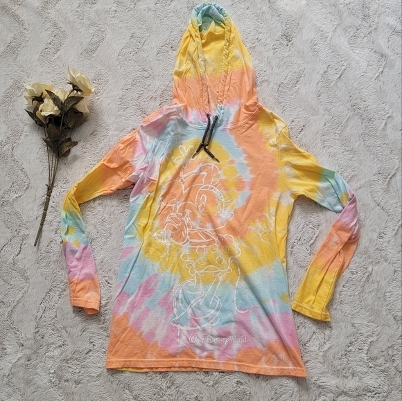 Disney Parks Minnie Mouse Flower Hat TieDye Cotton Drawstring Hoodie Sz S - Picture 1 of 10